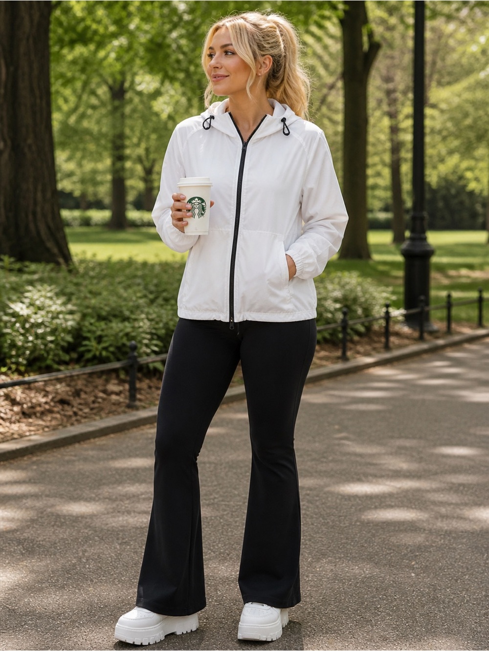 White Lightweight Hooded Bomber Jacket